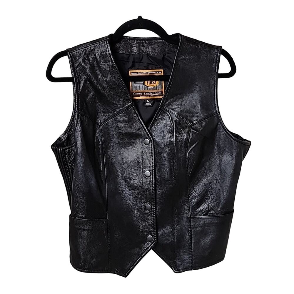 First Classics Black Leather Motorcycle Vest Womens Large